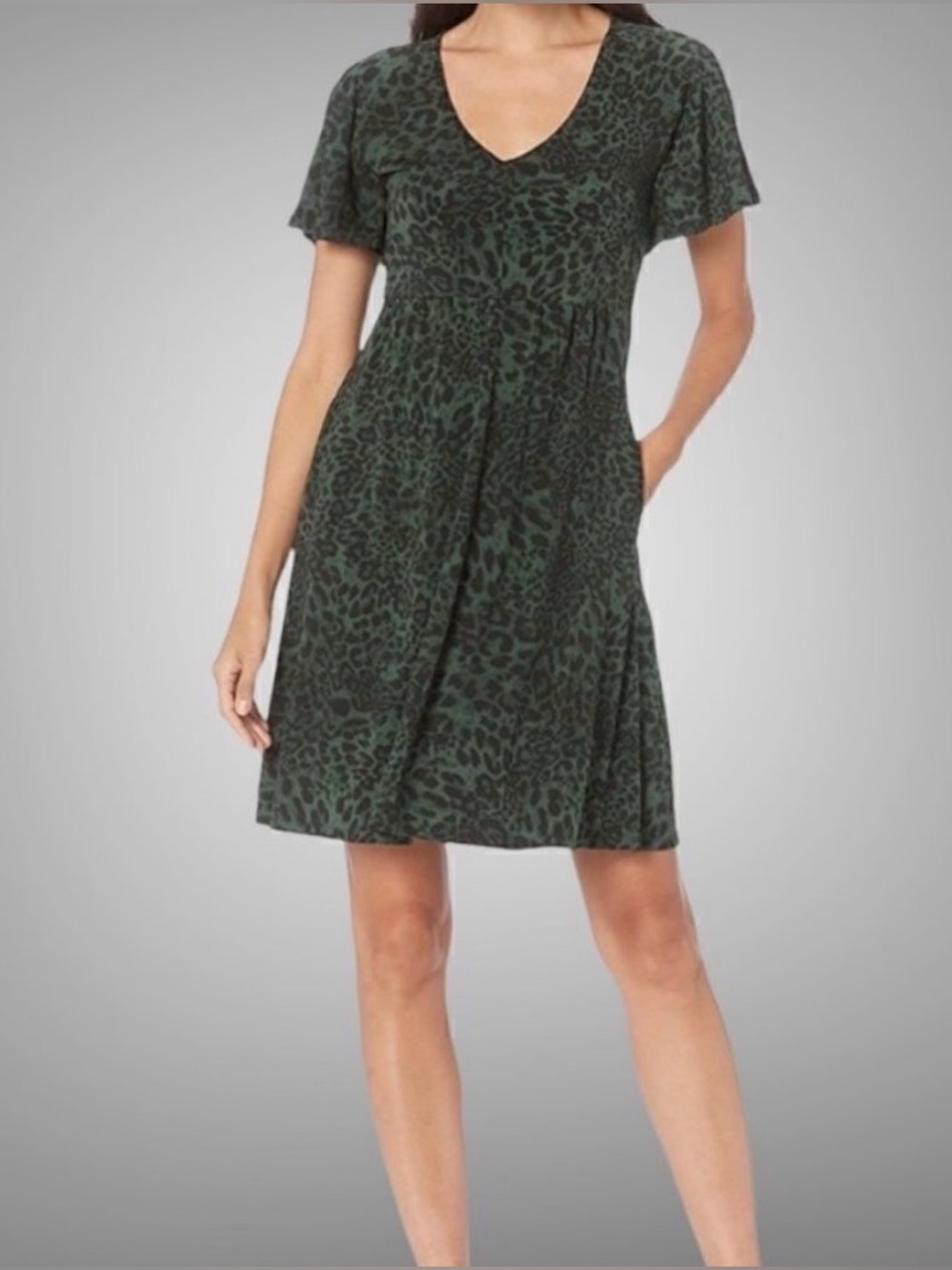 Lark & Ro Green Leopard Print Dress 4 Lightweight Summer Flirty Office Casual
